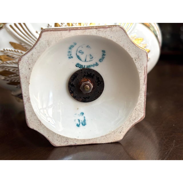 Gorgeous Antique Pair of Ferdinand Bing & Co. Tazze-(French-Early 20th C. With Gilt Accents and Floral Motif 6 1/4 In. H., 9 In. W., 5 1/2 In. D. For Sale - Image 10 of 12