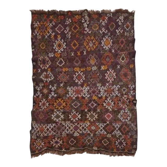 Antique Anatolian Kilim 1950s Kütahya Cecim Kilim | Handwoven Anatolian Tribal Kilim For Sale