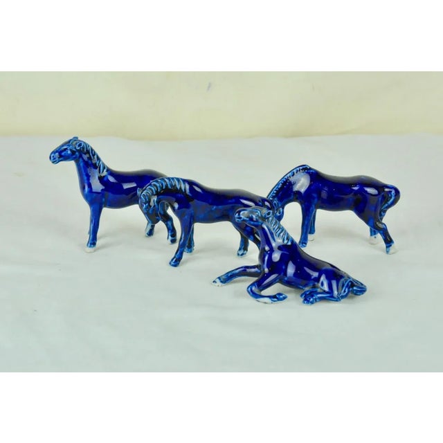 Blue Porcelain Horses, 1950s, Set of 4, in Very Good conditions. Designed 1950 to 1959