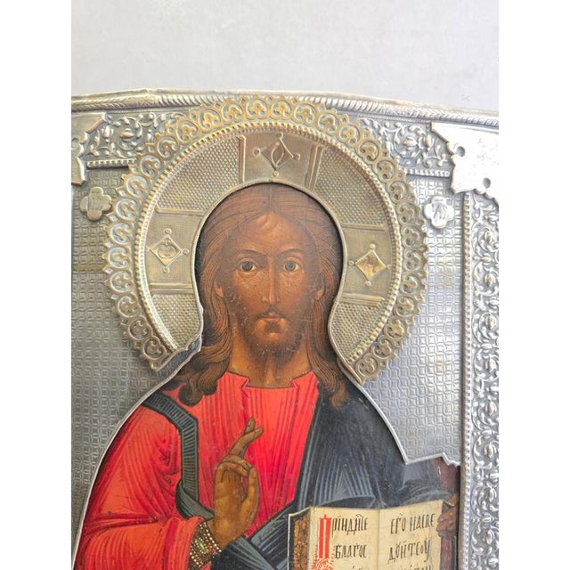 Russian Icon of Christ Pantocrator, 1880, Painting on Panel For Sale - Image 10 of 14
