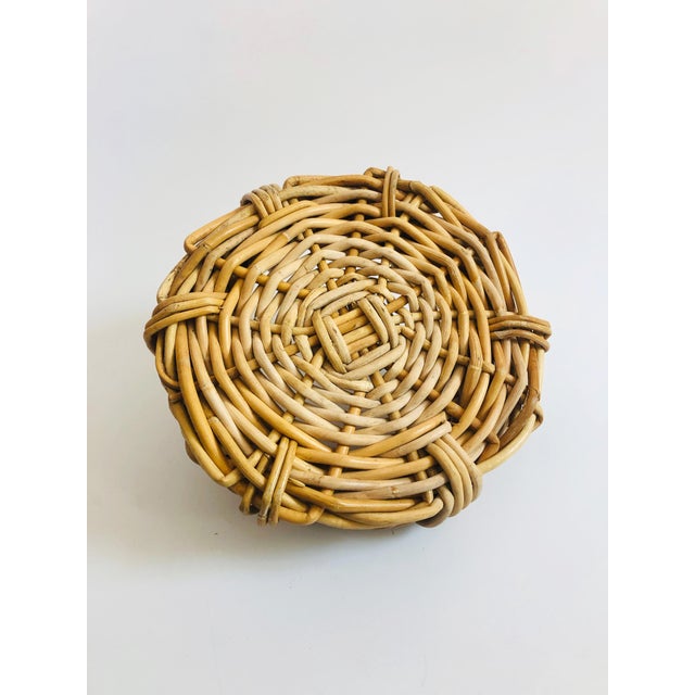 Vintage Round Thick Woven Basket Tray With Handles Chairish