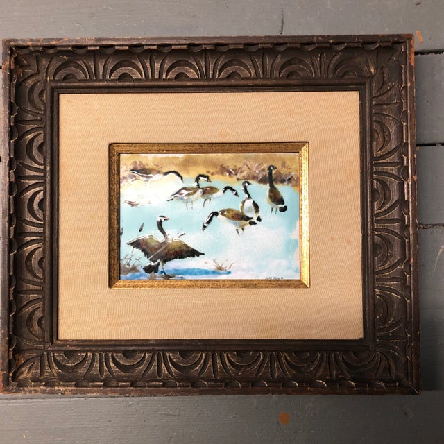 Original Vintage Painted Copper Enamel Painting Canadian Geese For Sale - Image 9 of 9