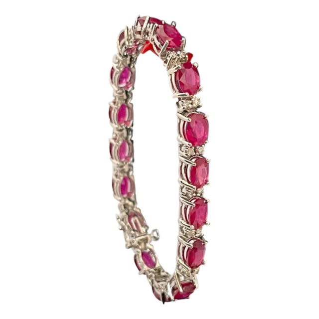 24 Carat Ruby & 1 Carat Diamond Affordable Tennis Bracelet 14 Karat White Gold For Sale