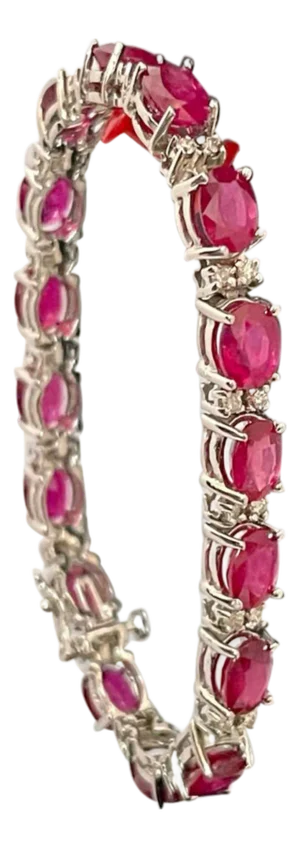 24 Carat Ruby & 1 Carat Diamond Affordable Tennis Bracelet 14 Karat White Gold