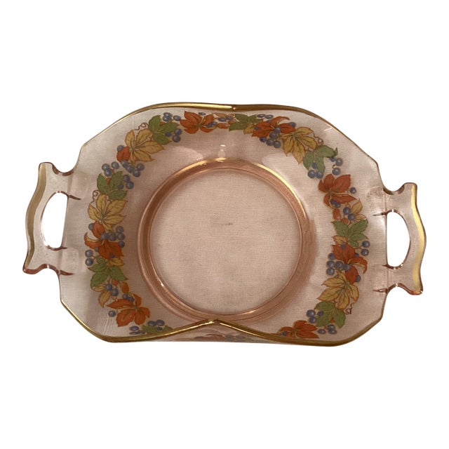 1920s Imperial Depression Relish Glass Nuart Bowl, Pink With Gold Trim For Sale