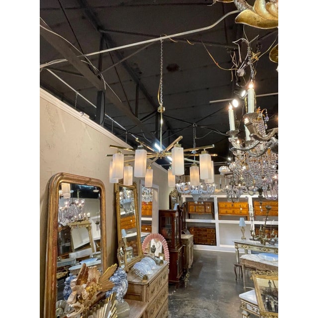 Modern Murano Square Shaped Glass and Brass Chandelier For Sale - Image 9 of 10