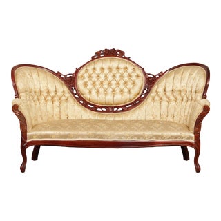 1970s Kimball Furniture Victorian Style Tufted Sofa Settee For Sale