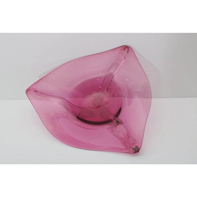 Glass Abstract 16" Dish Purple Pink Glass Signed For Sale - Image 7 of 9