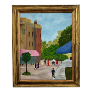 1990s Dolores Bartolo “Street Scene” Folk Art Painting