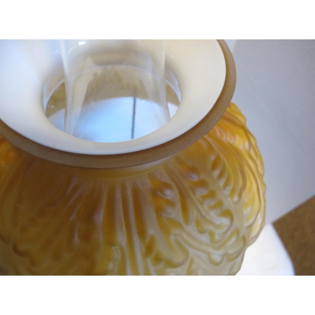 Metal Early 1900's Bradley & Hubbard Nickel Plated Oil Lamp With Chimney and Brownish Orange Frosted Shade For Sale - Image 7 of 8