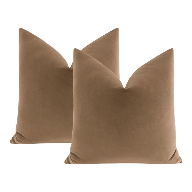 22" Nutmeg Designer Velvet Pillows - A Pair For Sale