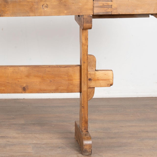 Early 20th Century Rustic Narrow Carpenter's Workbench Console Table For Sale - Image 14 of 15