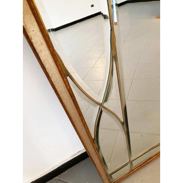 Large Mirror with Wooden Frame, Brass Details & Lozenge Design, 1940s For Sale - Image 3 of 9
