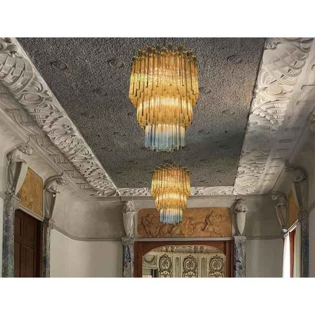 Metal Italian Triedri Murano Glass Chandeliers, Set of 2 For Sale - Image 7 of 17