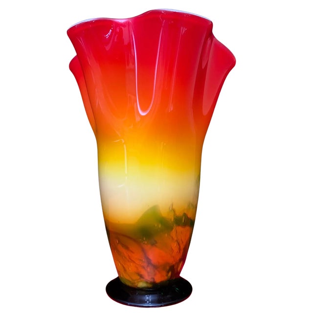 Murano Sunburst of Colors Art Glass Fazzoletto Vase For Sale - Image 9 of 18