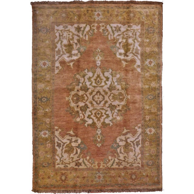 Hand-Knotted Oushak Style Rug. 4' X 5’8” For Sale - Image 13 of 13
