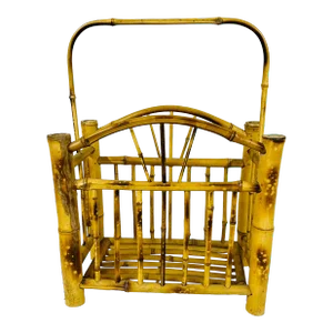 Burnt Rattan and Bamboo Magazine Rack With Arch Top