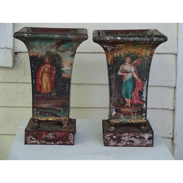 Early 19th Century Tole Peinte Beaker-Form Jardinieres - a Pair For Sale - Image 5 of 9
