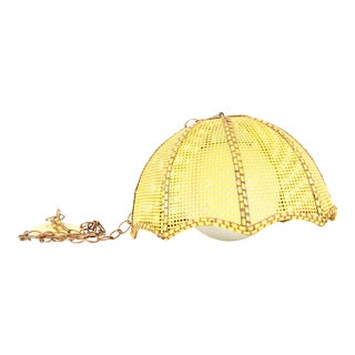 Vintage BoHo Yellow Wicker Ceiling Swag Light For Sale