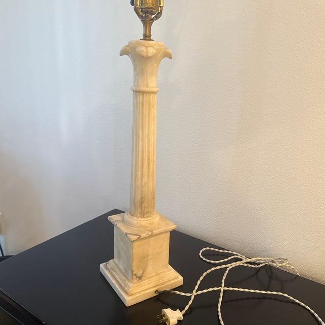 White Neoclassical Alabaster Marble Table Lamps Pair For Sale - Image 8 of 14