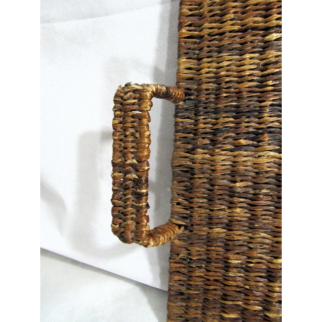 Mid 20th Century Vintage Rattan Wicker Serving Tray 22" X 13" Handles + Footed For Sale - Image 5 of 11