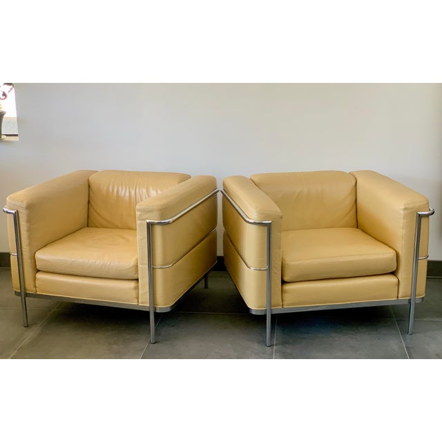 Modern 1960s Leather Chrome Club Chairs Le Corbusier L C 2 Style - A Pair For Sale - Image 3 of 9
