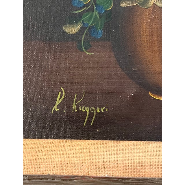 Traditional Vintage Signed R. Krueger Floral Still Life Oil Painting in Carved Wood Frame For Sale - Image 3 of 7