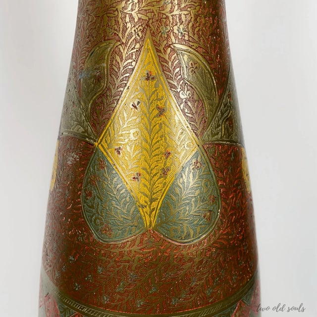 Vintage Carved Brass and Enamel Table Lamp For Sale - Image 11 of 12