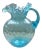 Antique Northwood Hand Blown Blue Coin Dot Pitcher With Blue Ribbed Handle For Sale