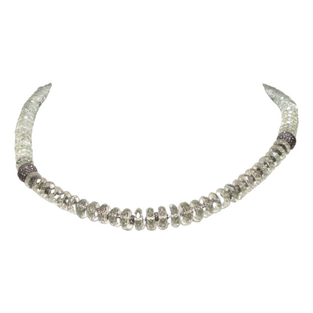 Faceted Prasiolite 'Green Amethyst' and Diamond Necklace For Sale