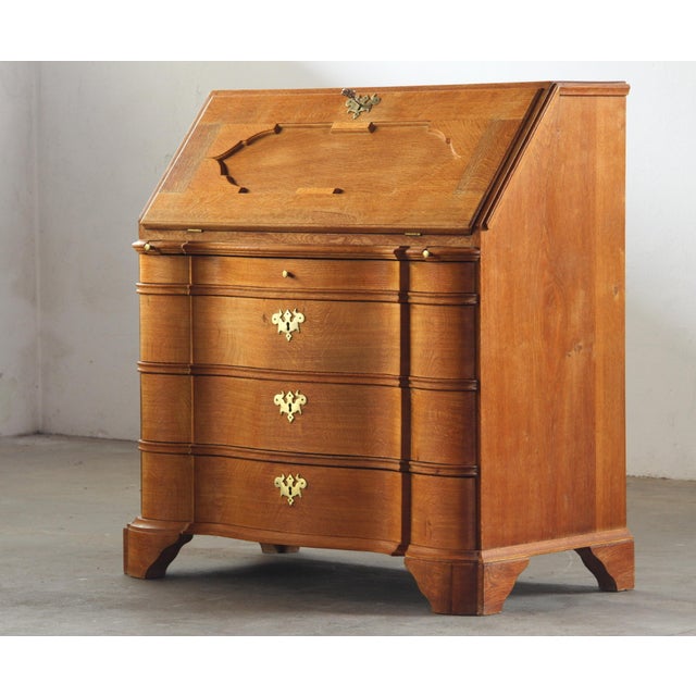 Vintage Oak Fold Down Secretary Bureau in Style of Kjærnulf, 1960s For Sale - Image 4 of 18