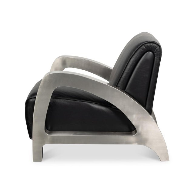 Mid-Century Modern Industrial Black Leather Armchair For Sale - Image 3 of 9