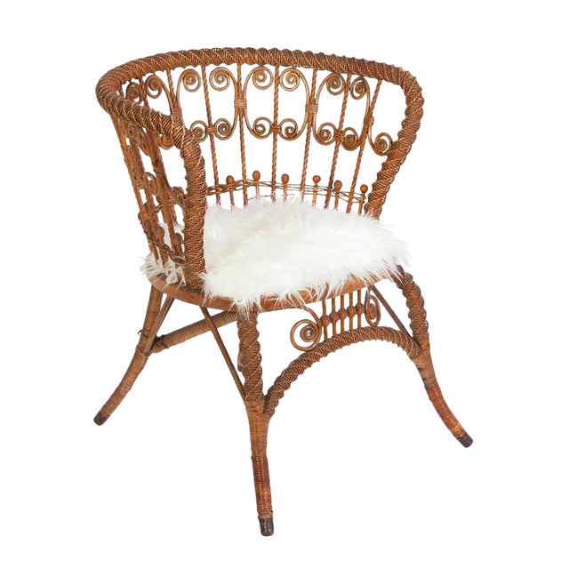 Wicker & Mongolian Lamb Chair Chairish