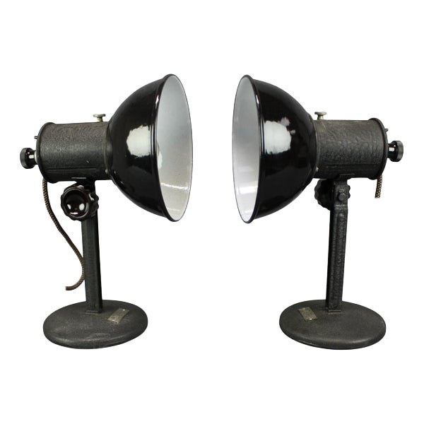 Industrial Adjustable Desk Lamps, Former Czechoslovakia, 1955, Set of 2 For Sale