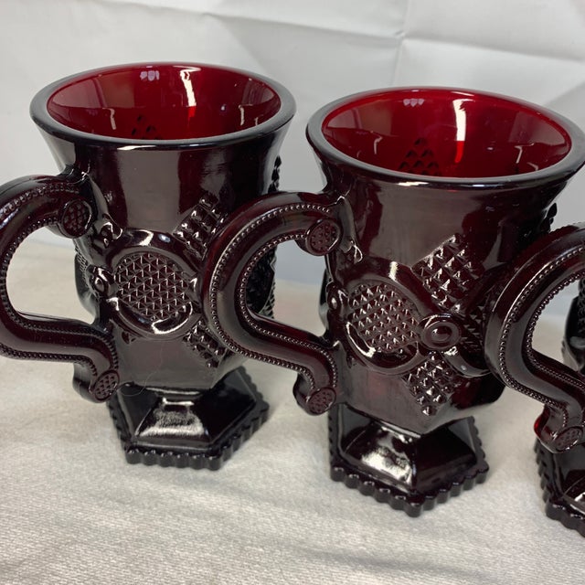 Glass Vintage Avon 1876 Cape Cod Ruby Red Pedestal Mugs – Set of 4 For Sale - Image 7 of 7