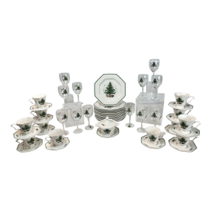 Nikko Christmastime Holiday Dinnerware Set by Nikko, Service for 12, Plates, Goblets, Mug / Saucer - 50pcs