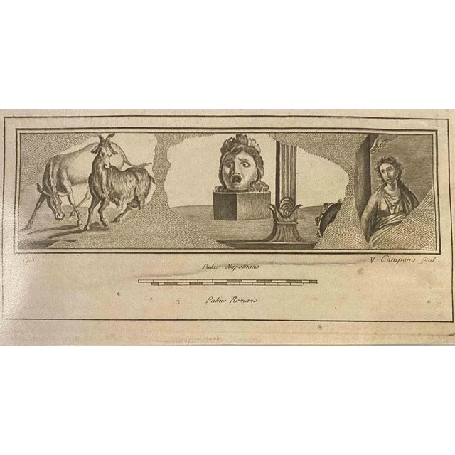 Ancient Roman Fresco from the series "Antiquities of Herculaneum", is an etching on paper realized by Vincenzo Campana in...