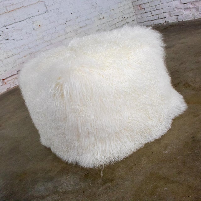 Late 20th to Early 21st Century Modern Square Ottoman or Pouf With White Mongolian Sheepskin For Sale - Image 4 of 18