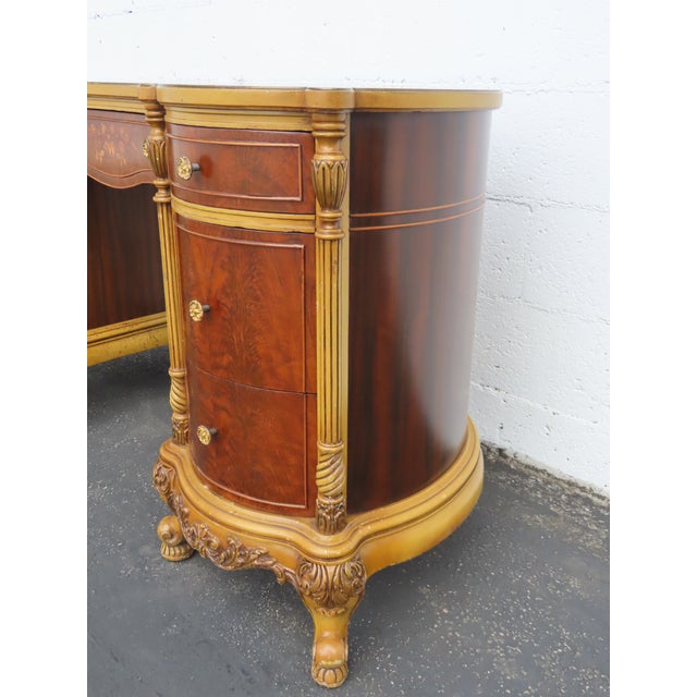 French Early 1900s Kidney Shape Carved Inlaid Writing Desk 6885 For Sale - Image 12 of 18