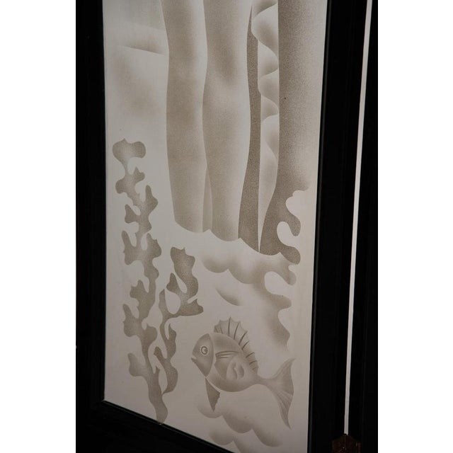 Engraved Glass Folding Screen with Oak Frame by Laurencin, 1937 For Sale - Image 6 of 17