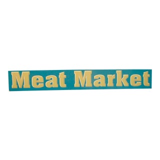 Vintage Wood Meat Market Sign For Sale