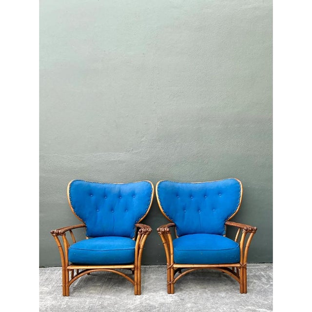 Vintage Heywood Wakefield Rattan Lounge Chairs - Pair For Sale In West Palm - Image 6 of 13