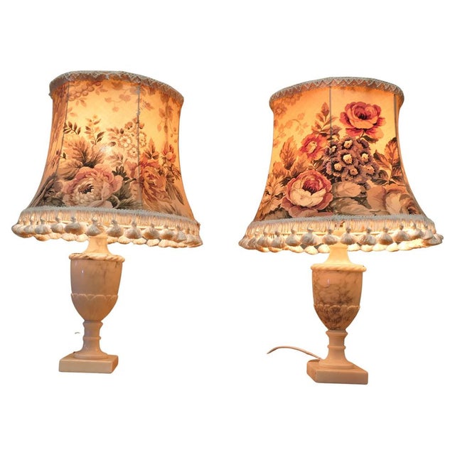 Brown Vintage White Marble Lamps, 1930, Set of 2 For Sale - Image 8 of 8
