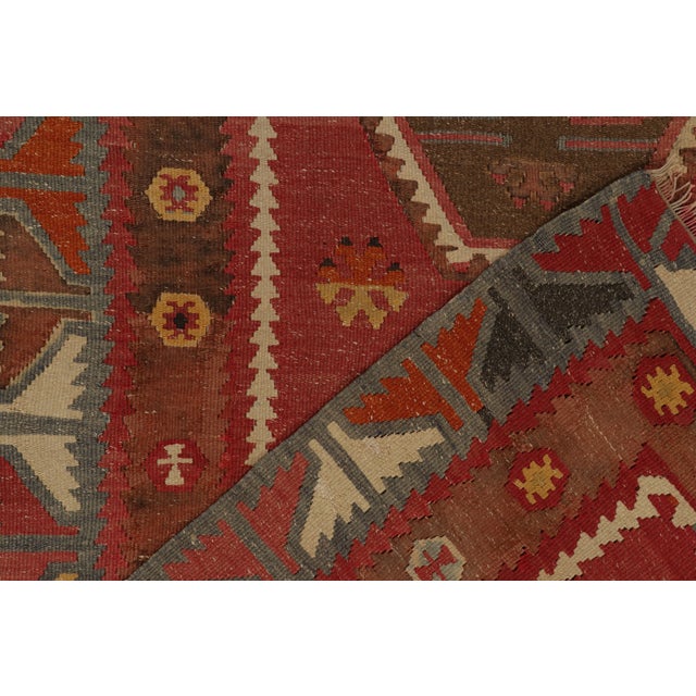 Textile 1950s Vintage Turkish Kilim Rug in Red, Beige-Brown and Blue Tribal Geometric Patterns For Sale - Image 7 of 7