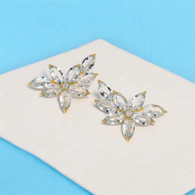 Nina Zhou Aquamarine Diamond Cluster Earrings in 14k Gold - a Pair For Sale - Image 14 of 14