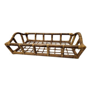 Vintage Bamboo Serving Tray Display Basket For Sale