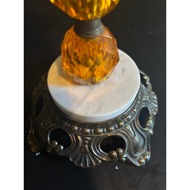 1960s Mid 20th Century Hollywood Regency Amber Lucite, Brass and Marble Smoking Pedestal For Sale - Image 5 of 8
