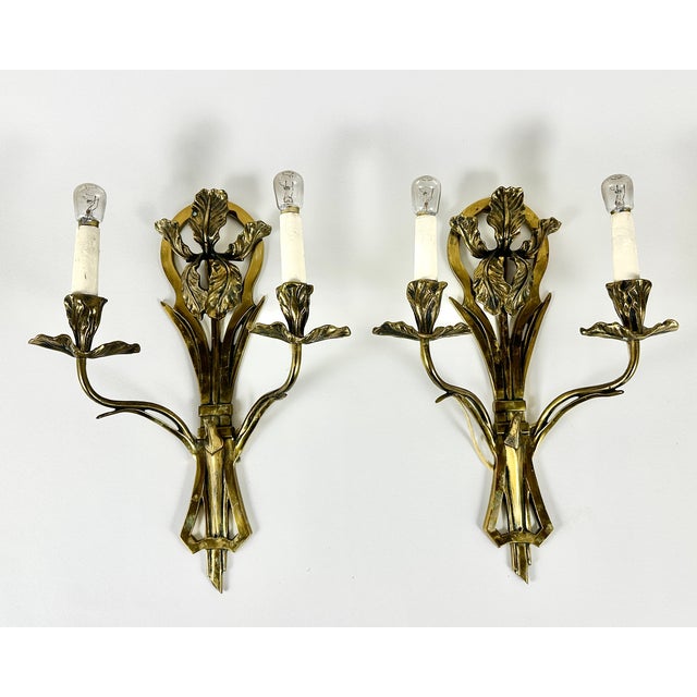 Antique Art Nouveau Bronze Wall Sconces, France, 1900s, Set of 2 For Sale - Image 9 of 9