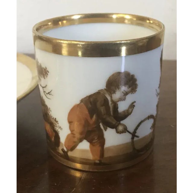 Antique Circa 1805 French Empire Porcelain Coffee Cans & Saucers by La Courtille - 4 Pieces For Sale - Image 4 of 13