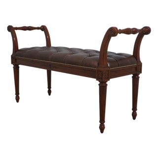 French Louis XVI Style Tufted Leather Seat Bench For Sale